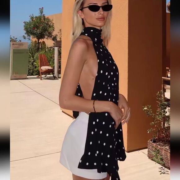 NWT ZARA POLKA DOT HALTER TOP ZW COLLECTION - Picture 2 of 15